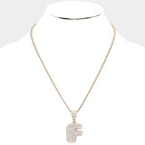 NEW‎ -F- Gold Bubble Initial Necklace Rhinestone Crystal